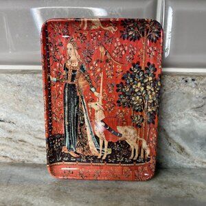 Italian Trinket Dish Renaissance Lady & The Unicorn Melamine 4x6 Medieval Art